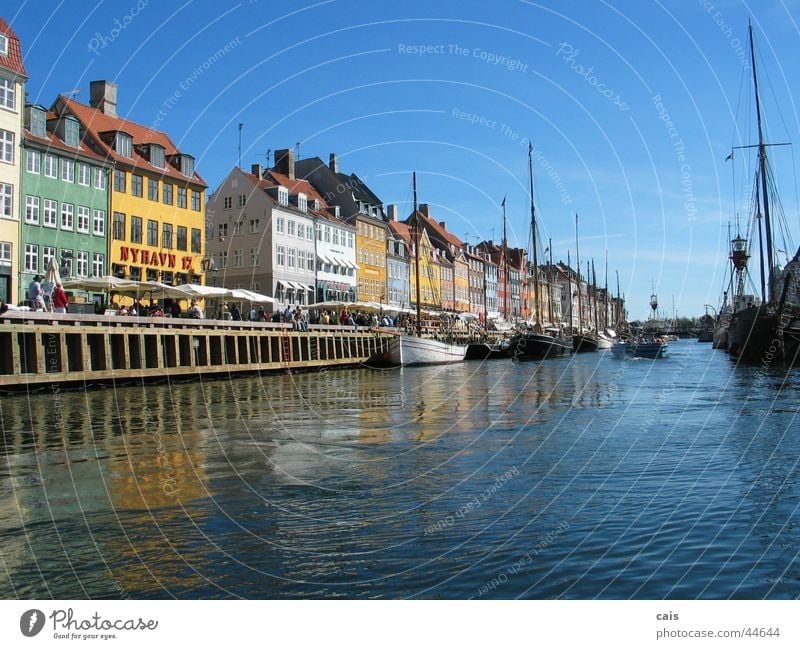 Nyhavn Copenhagen House (Residential Structure) Watercraft Europe Summer Denmark Harbour Old town Human being Sky Sun