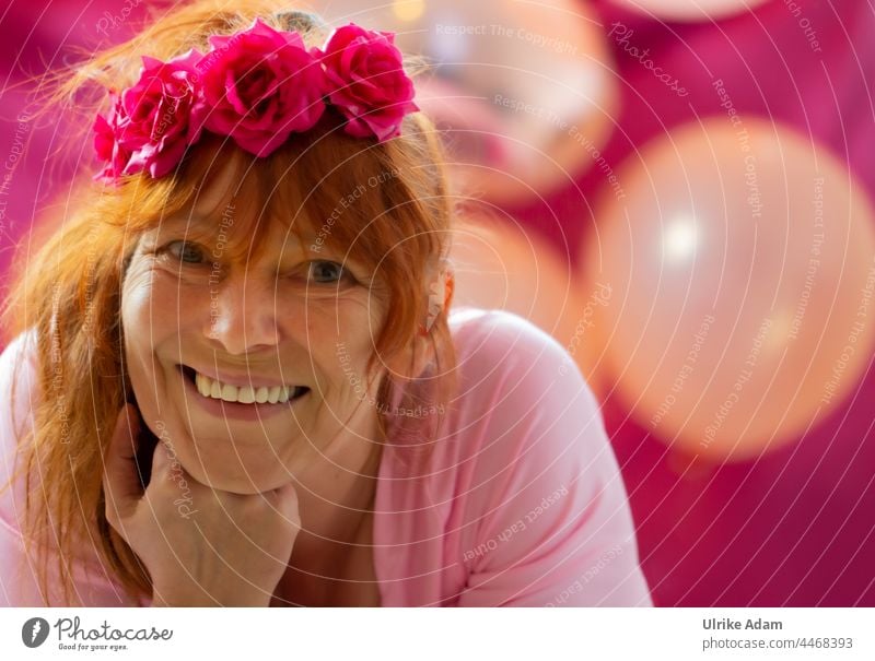 Crazy in pink | Laughing woman in pink clothes having fun ...... Woman Red-haired Pink Feminine Human being Interior shot Adults Longing Laughter naturally