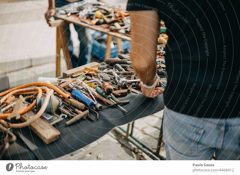 Market stall with old tools for sale Markets Second hand Tool used second hand Sell Colour photo rusty choice choose Second-hand Flea market Second-hand shop