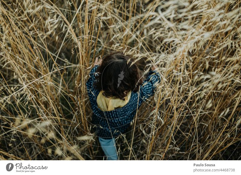 Child walking through tall grass Girl 1 - 3 years one person Grass Field Authentic Autumn explore Caucasian Joy Happiness Day Exterior shot Nature Human being