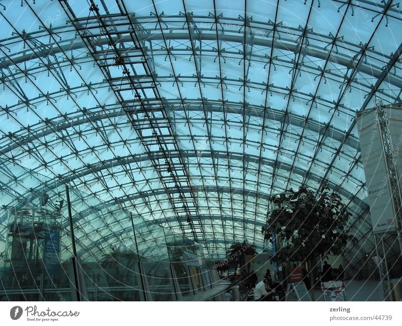 domed roof Roof Frankfurt Airport Construction Arch Modern architecture Architecture Glass Metal large space large rooms Sky