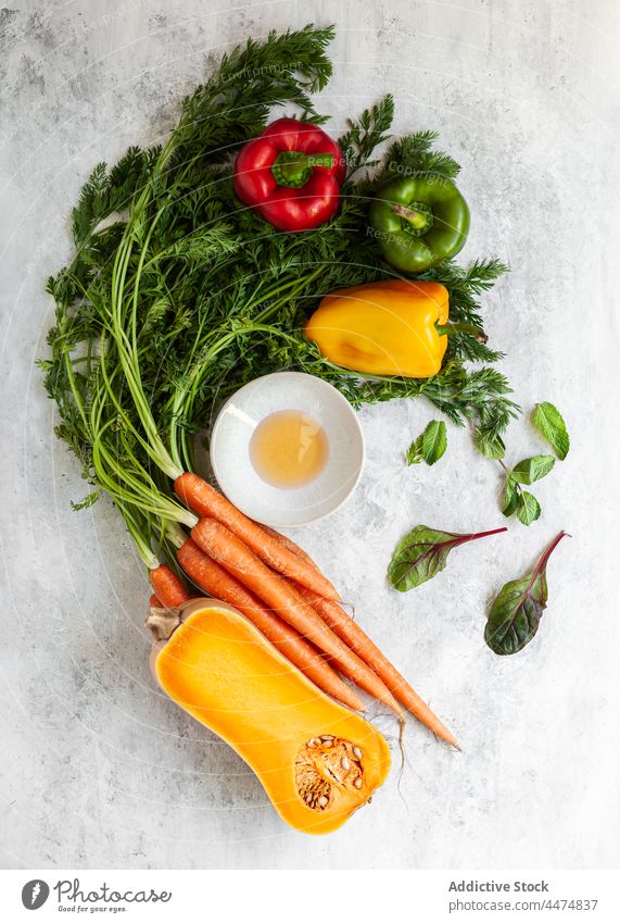 Fresh assorted vegetables on table vitamin healthy food pumpkin pepper red green yellow carrot organic raw natural various ingredient ripe nutrition delicious