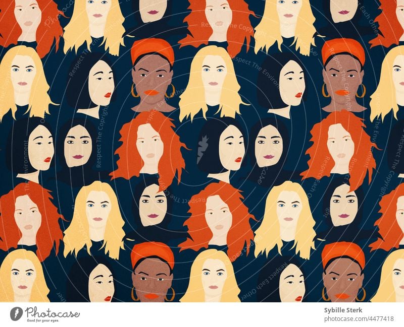 multi ethnic women pattern stronger together multi ethnical world women's day african women asian women european women muslim women feminism feminist