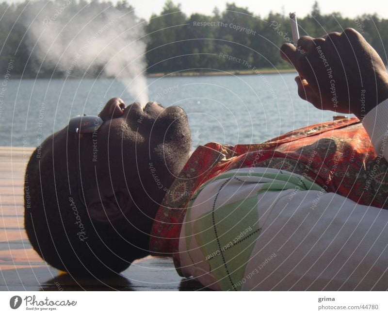 tuxedo man Portrait photograph Relaxation Cigarette Lake To enjoy Masculine Man Smoke Nature Smoking