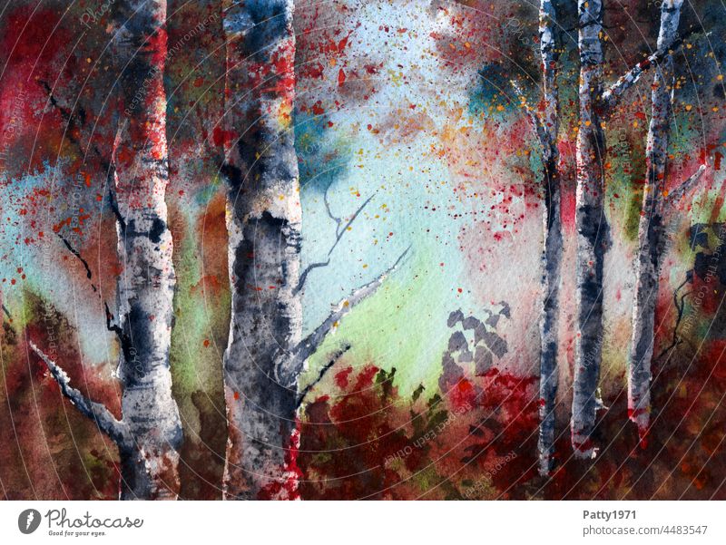 Autumnal birch forest. Watercolor Birch tree Watercolors Art Deserted Landscape Environment Nature Tree Forest illustration Undergrowth Birch wood