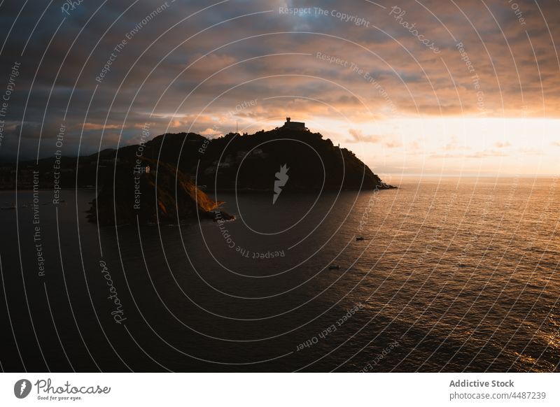 Picturesque landscape with rocky formations and calm water of bay scenery nature environment shore ocean san sebastian donostia spain basque country