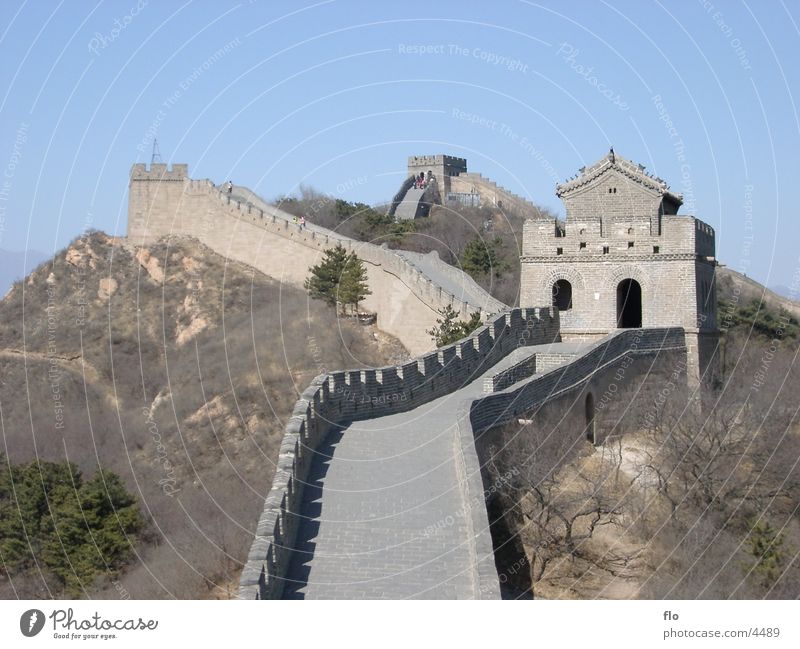 The Great Wall - China Wall (barrier) Large Bushes Merlon Ancient Architecture Stone Sky Tower great Street