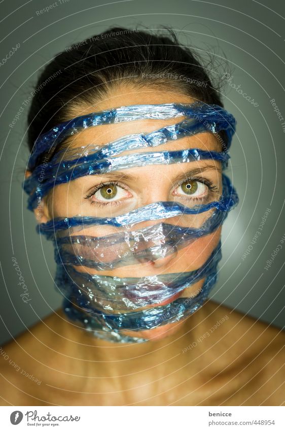 blue face Woman Human being Portrait photograph facebook social media twitter Captured Data protection Liberate Liberation String leash Close-up Blue Network