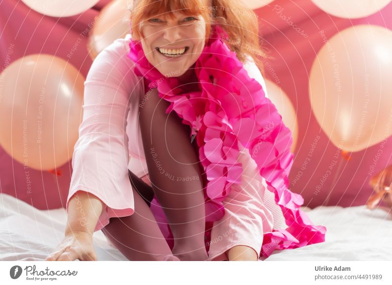 Party Feeling in Pink - Woman in pink clothes having fun 😀 Adults Interior shot Human being Feminine Red-haired Laughter Happiness Happy Joy Smiling