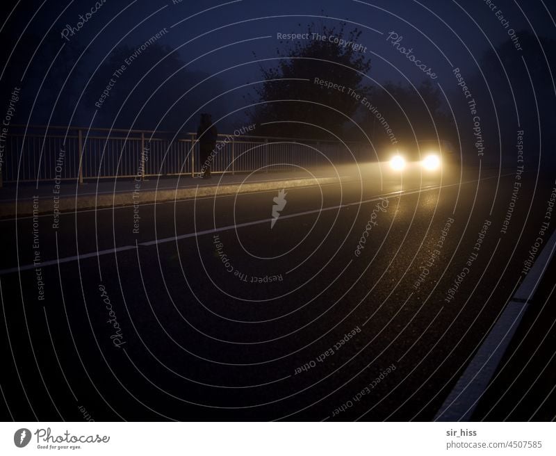 UT Teufelsmoor| Encounter of the uncanny kind Searchlight Street Light Night Fog person rail Shadow