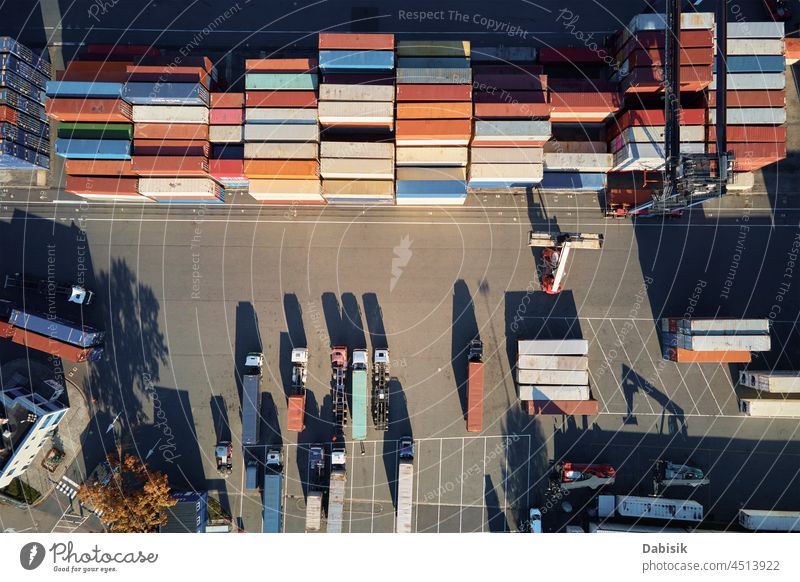 Containers warehouse, aerial view. Shipping and logistic concept container cargo freight industry railway shipping delivery crane railroad transportation
