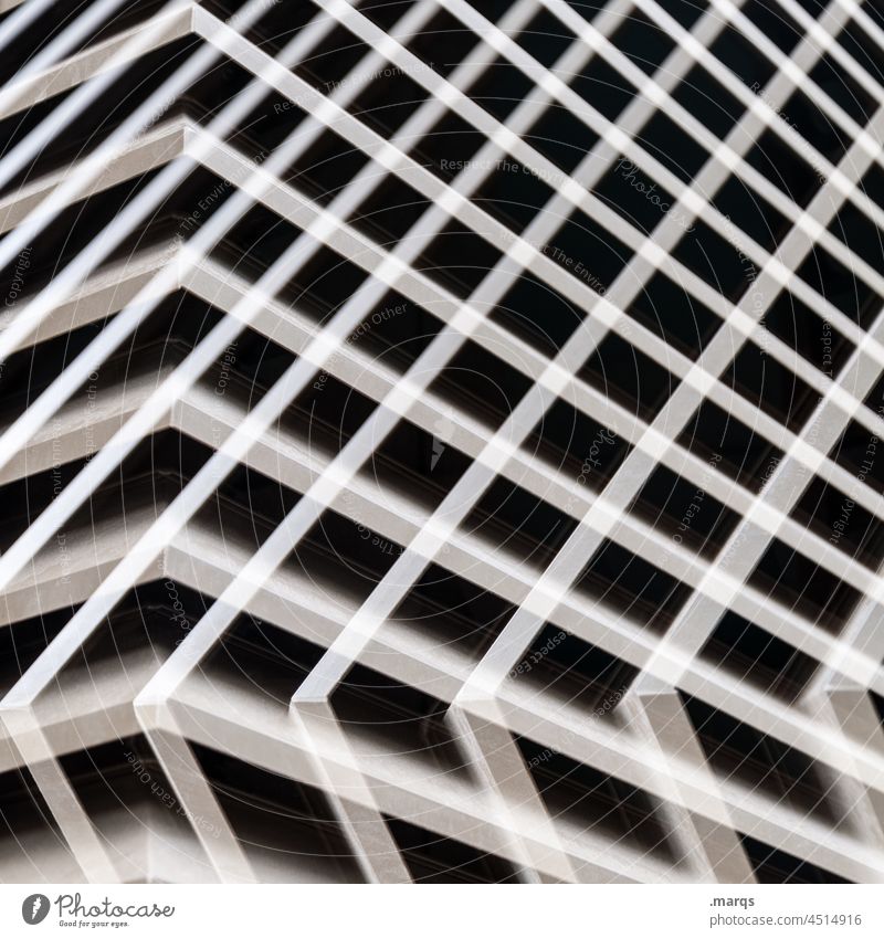 raster Grating Grid Structures and shapes Metal Abstract optical illusion Double exposure Irritation Perspective Pattern Background picture Black Gray Line