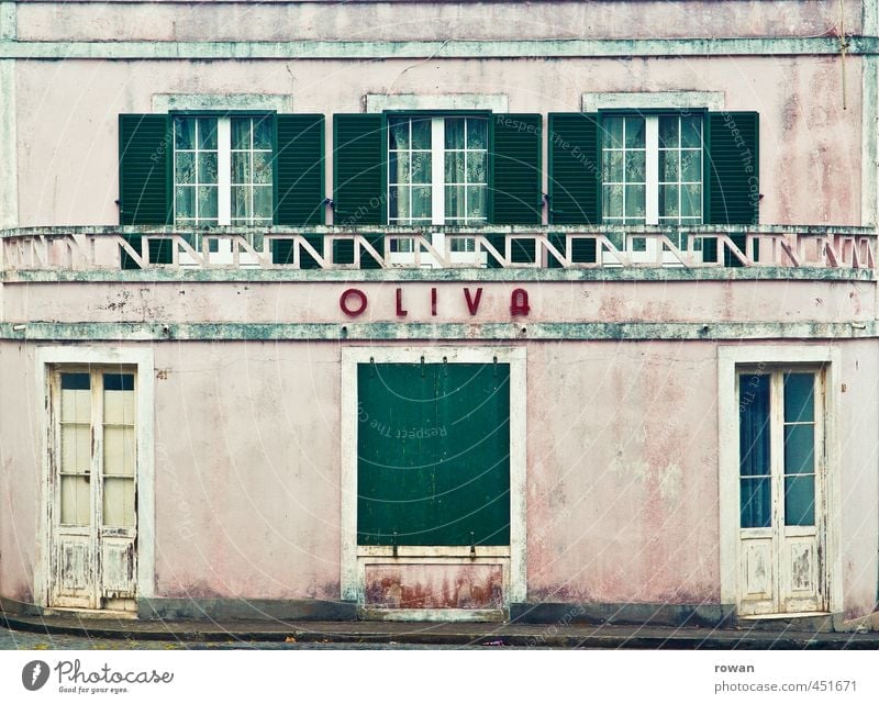 olive House (Residential Structure) Manmade structures Building Architecture Wall (barrier) Wall (building) Facade Window Door Old Broken Retro Pink
