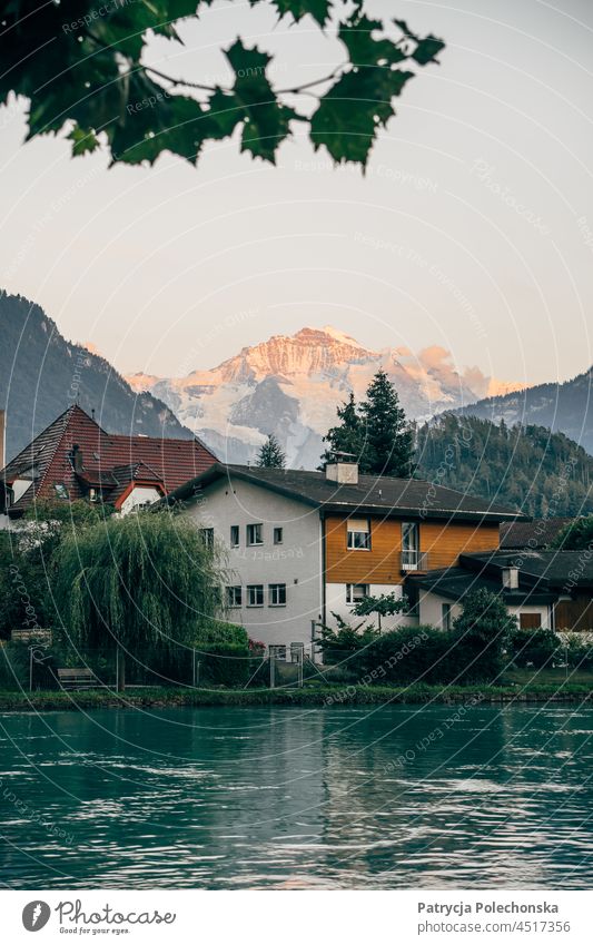 Jungfrau Mountain top in Alps in Switzerland seen from Interlaken jungfrau Peak Swiss Sunset