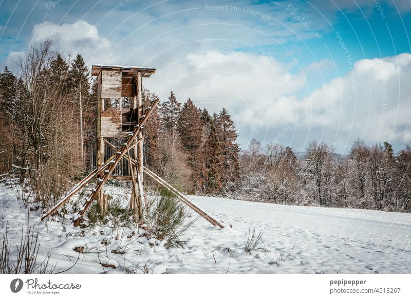 High seat in winter with snow landscape Hunting Blind Snow Snowscape Winter Winter mood Winter's day Winter forest winterly peace winter cold winterly silence