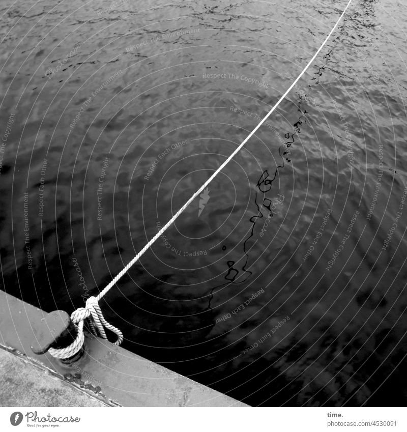 De-rigging - rope stretched above water on the mooring line in the harbour of Sassnitz investor Rope Fastener Pontoon Bollard Dew Harbour Backup Maritime Water