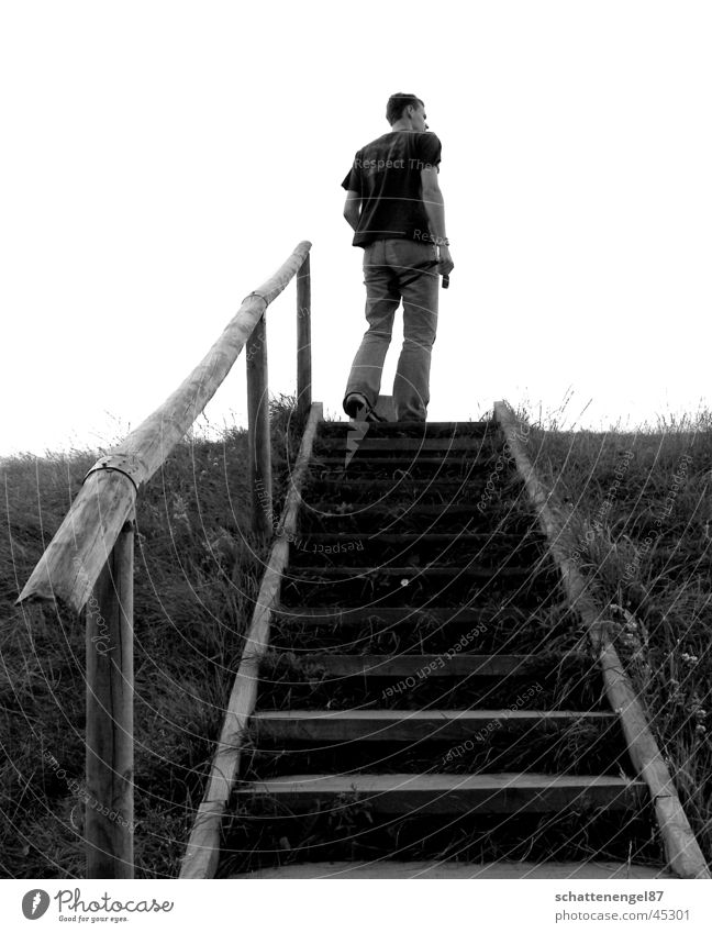 look up Man Vacation & Travel Black White Gray scale value Key Stairs Looking Island Denmark Center point