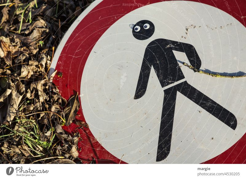 Signs | Autumn hike prohibited Signs and labeling sign foliage Colour photo Signage Exterior shot Bans Warning label little man Prohibition sign Safety