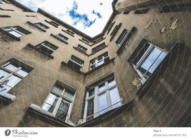 View upwards in a Berlin backyard Prenzlauer Berg Backyard Deserted Town House (Residential Structure) Day Old building Exterior shot Window Capital city