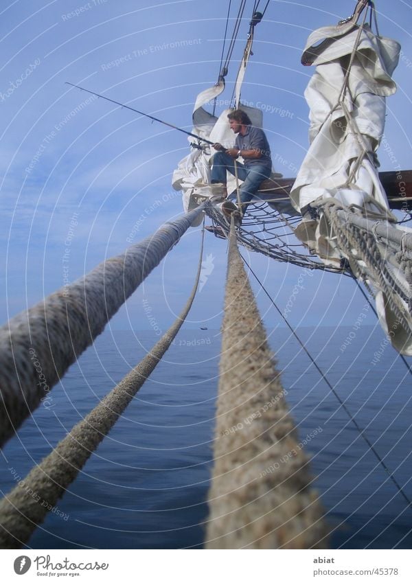 pure relaxation Fishing (Angle) Sailing Relaxation Sailing ship Ocean Navigation Water Baltic Sea Sky Rope Net