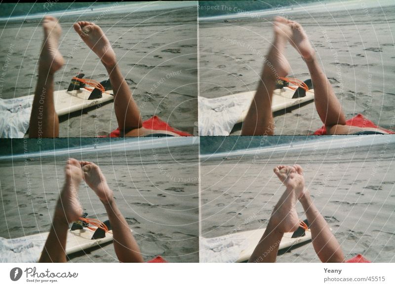 relaxed Beach Vacation & Travel Relaxation Surfboard Lomography Sand Legs Feet