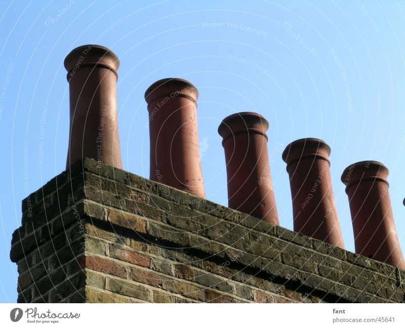 chimneys England London Chimney House (Residential Structure) Pottery Brick Wall (barrier) Roof Tradition 5 Architecture Smoke Blue Deserted Round Side by side