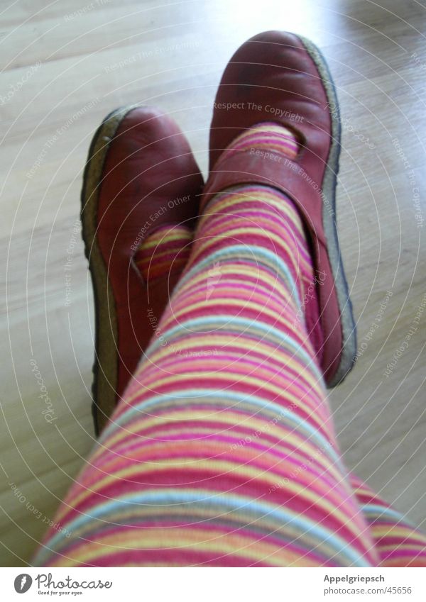 waiting, waiting, waiting, .... Striped pantyhose Footwear Red Laminate Woman Legs Feet