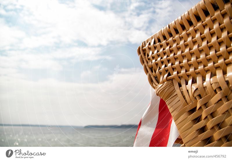 Baltic Environment Nature Sky Beach Baltic Sea Ocean Natural Positive Blue Red Beach chair Colour photo Exterior shot Detail Deserted Copy Space left Day