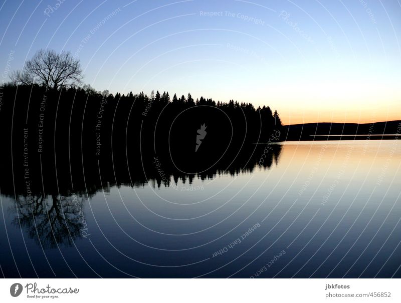 reflection Vacation & Travel Adventure Environment Landscape Elements Water Cloudless sky Sunrise Sunset Autumn Beautiful weather Tree Forest Hill Lake Cold