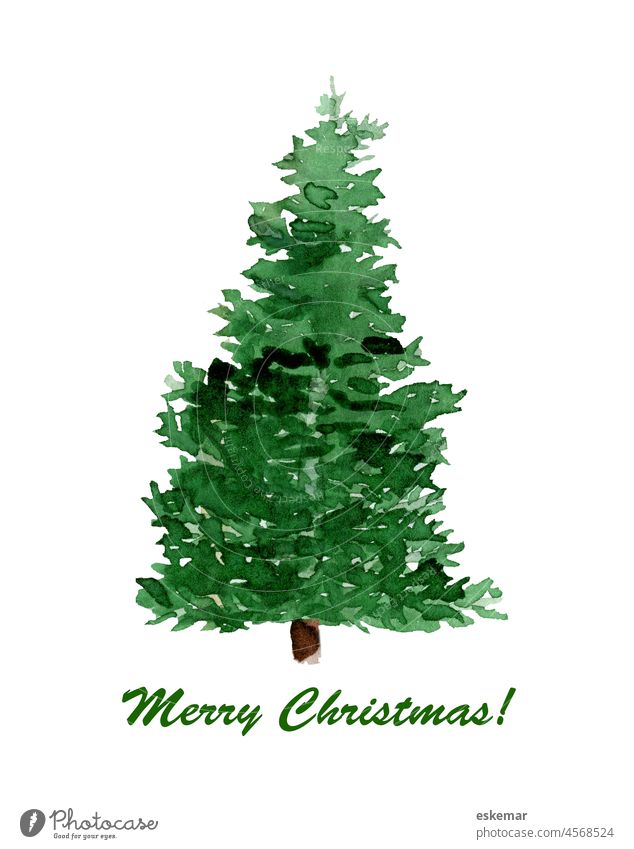 Merry Christmas, Weihnachtsbaum in Aquarell Weihnachten frohe frohe Weihnachten Weihnachtskarte Karte Christbaum Baum Tannenbaum Schrift Schriftzug englisch