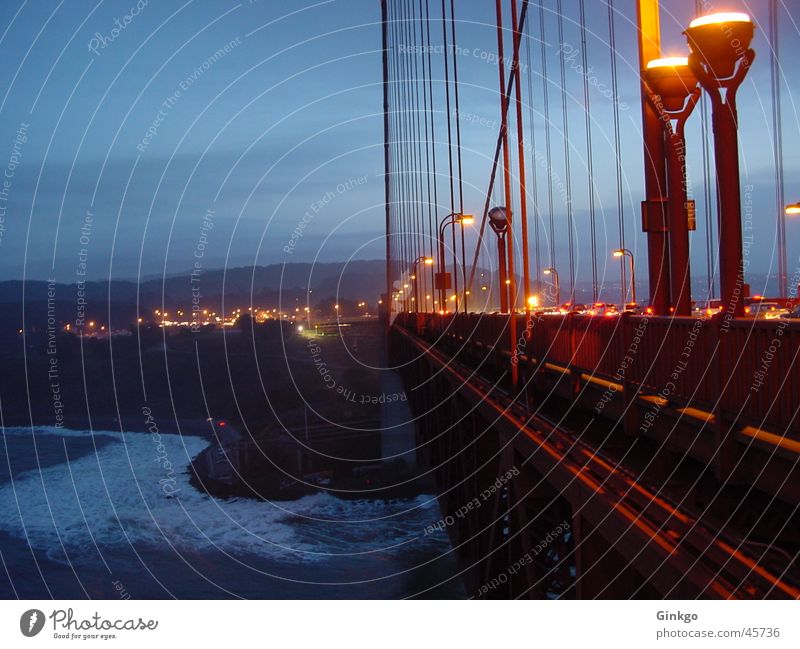 Golden Gate Golden Gate Bridge Night Long exposure San Francisco California Light Water Evening