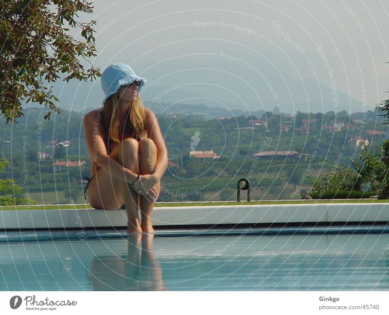 Girl at the pool Swimming pool Woman Italy Summer Relaxation Vacation & Travel Hat Water