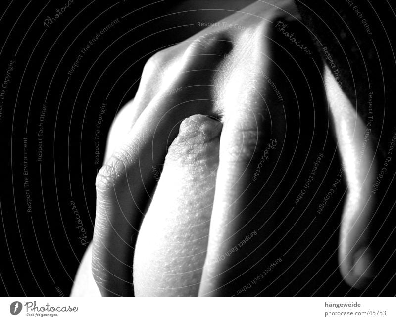 clasped Hand Nipple Gray scale value Captured Woman Chest Black & white photo Grasp