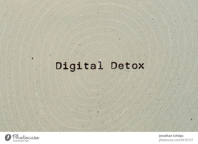Digital Detox as text on paper with typewriter detox digitization flood of information Paper Psycho Hygiene Recycling Typewriter writing typography Attentive