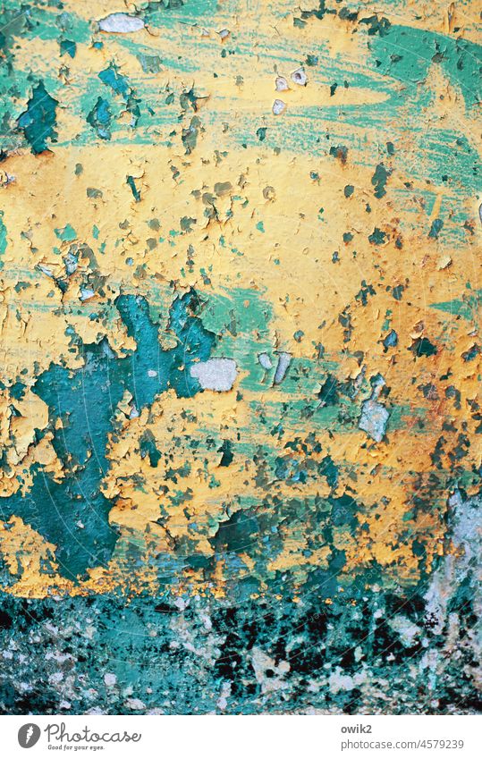 Rapture Orange Trashy Blue Shabby Colour photo Exterior shot Deserted Detail Transience Broken Old Flake off Metal Close-up Crack & Rip & Tear