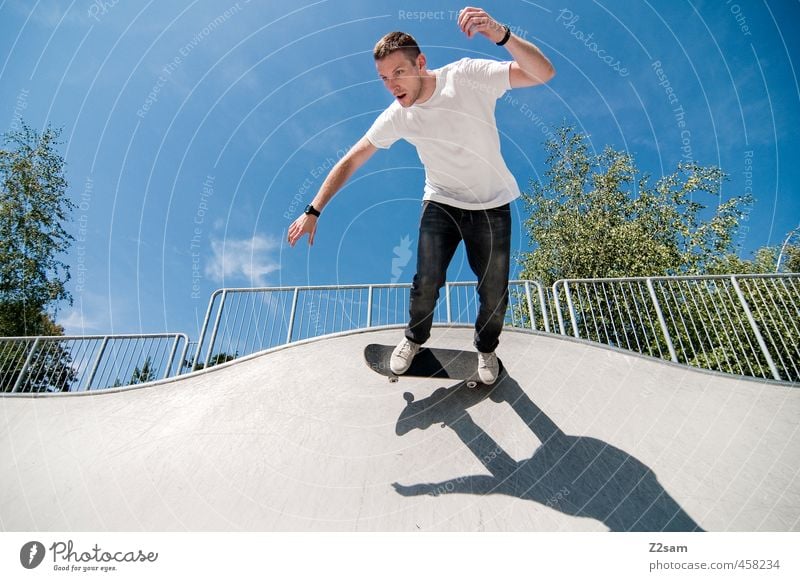To the old days! Lifestyle Style Athletic Sports Skateboarding Funsport Young man Youth (Young adults) 18 - 30 years Adults Sky Summer Beautiful weather