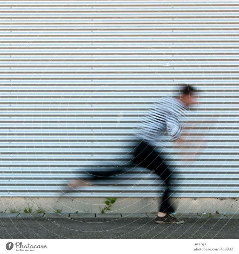 To run away Sports Human being Masculine Young man Youth (Young adults) Body 1 Facade Stripe Movement Walking Running Exceptional Speed Stress Lanes & trails