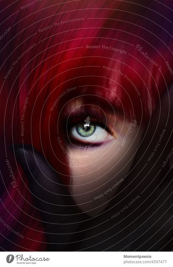 green eye Hide red hair green eyes Mysterious Mystic Looking Woman Human being portrait pretty Face Eyes Feminine Face of a woman Women's eyes Woman's Eye look