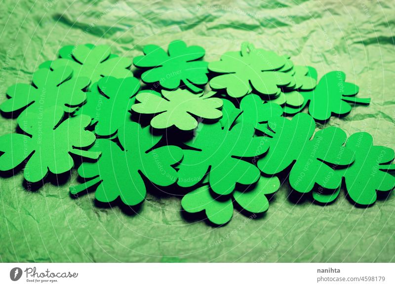 Clovers background about a saint patrick's day theme green clover luck irish ireland shamrock abstract nature pattern tones concept classic many lot group