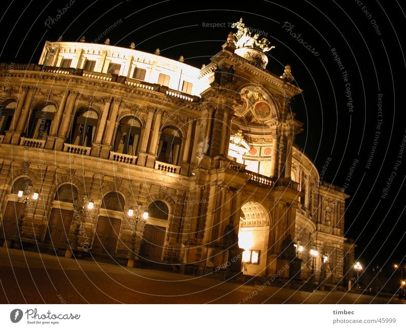 Semper Opera Dresden Education Culture Lady Gentleman Federal State Saxony Europe Night shot Long exposure Artist Germany long Architecture