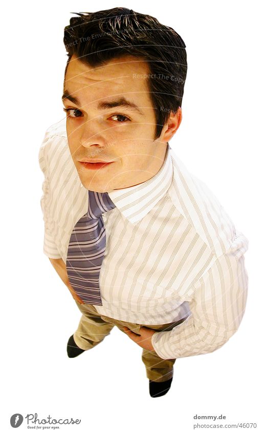 What are you doing? Man Stand Shirt Tie Stockings Pants White Isolated Image Thomas dommy Looking Hair and hairstyles Nose Eyes Mouth Ear business Laughter