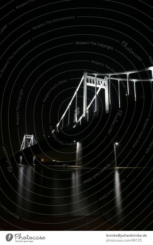 Rhine bridge Krefeld Uerdingen Night Light Dark Long exposure Concrete Gray Steel Home country Transport rhine bridge Bright River Water Rope Julian brink time