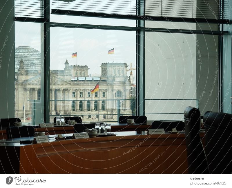 Looking at the Bundestag from within the board room in the Bundeskanzleramt. Reichstag Extravagant Politics and state Cabbage Profession Window Office