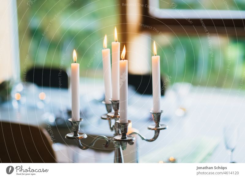Candlestick on set table at a celebration Table Party Wedding solemn event Event candles Burn Candlelight candlestick Light shoulder stand Decoration