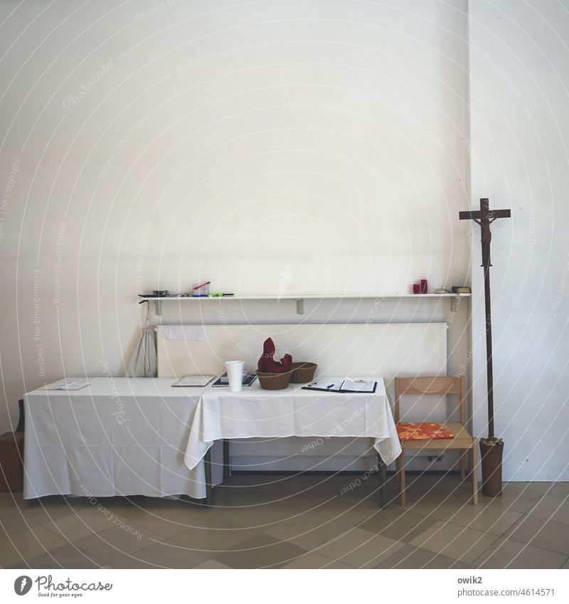 Vestry sacristy Room Church Belief Catholicism Deserted Detail Interior shot Long shot Religion and faith Tradition Crucifix Christian cross Wall (building)