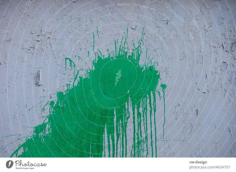 Green on White paint splashes splotch of paint Art Colour photo Deserted Patch of colour Wall (building) Creativity Work of art Abstract Structures and shapes