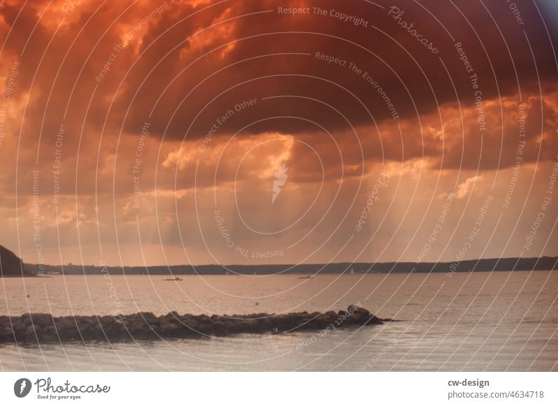 Flensburg Fjord fjord Water Lake Thunder and lightning Clouds Rain Nature Landscape Colour photo Reflection Gale Sky Exterior shot Storm Weather Storm clouds