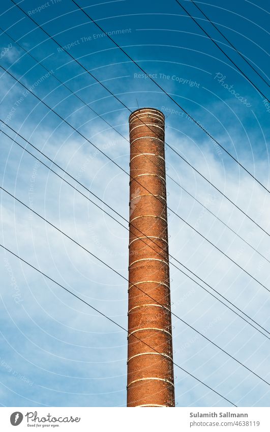 Berlin, September 2009 Chimney Electricity Energy power supply chimney Vent chimneys stream power line Tower spires Industry factory chimney Factory Fair