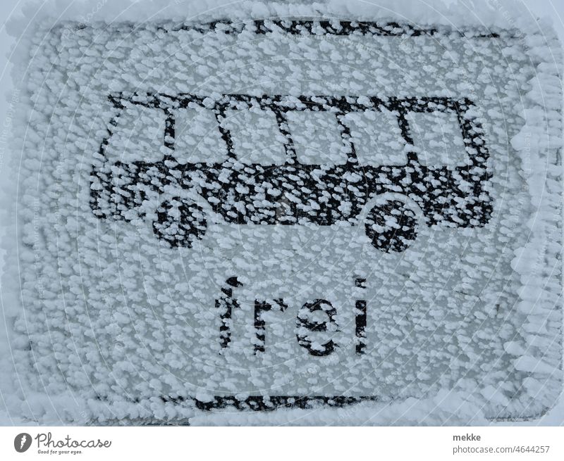 Clear view? Road sign Bus Free Winter Frost Signs and labeling Road traffic Signage Transport Warning sign Safety Motoring snowed over snowy sight Hoar frost