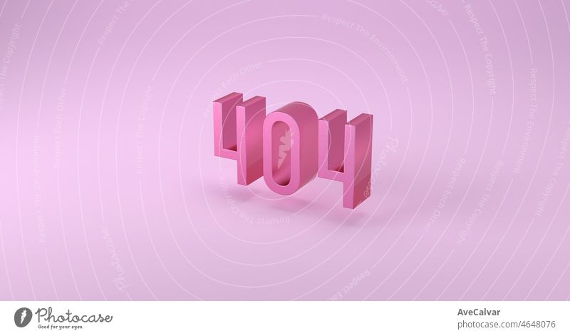 404 Error 3d pink message, floating lettering over pink background. Glossy material Artwork Background 3D illustration,digital image with copy space problem